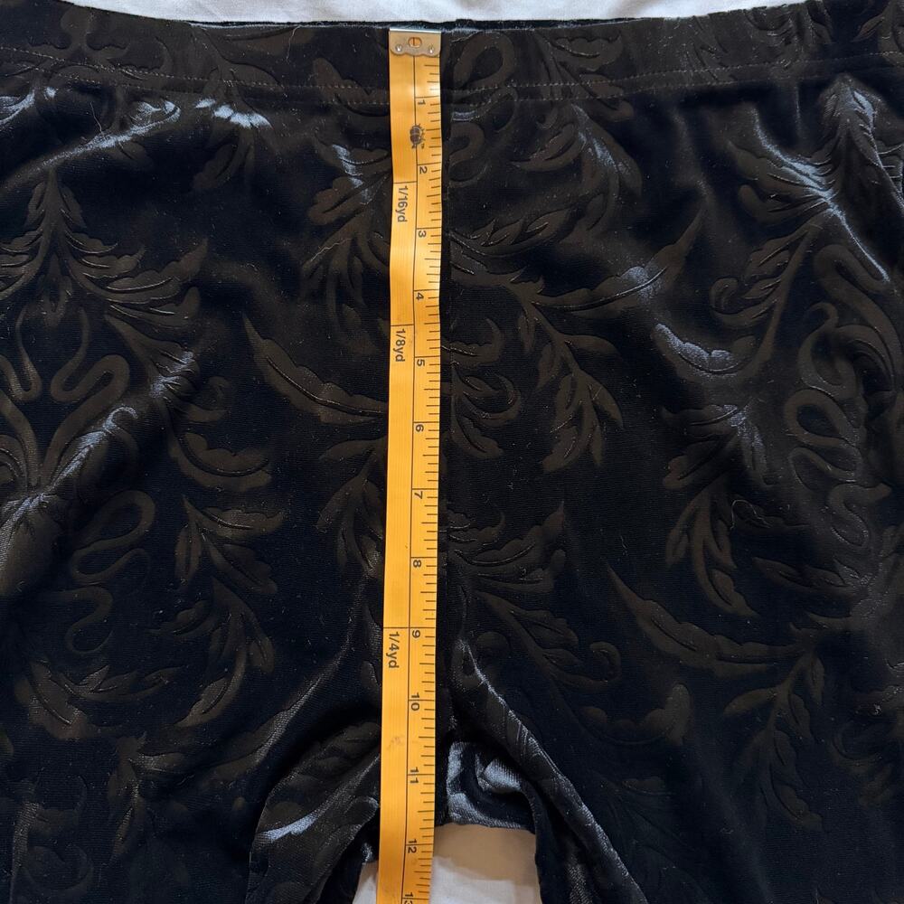 Black Velvet Damask Bell Bottom Pants Small/Medium Elastic Waist Lace Hem Boho - Picture 8 of 11